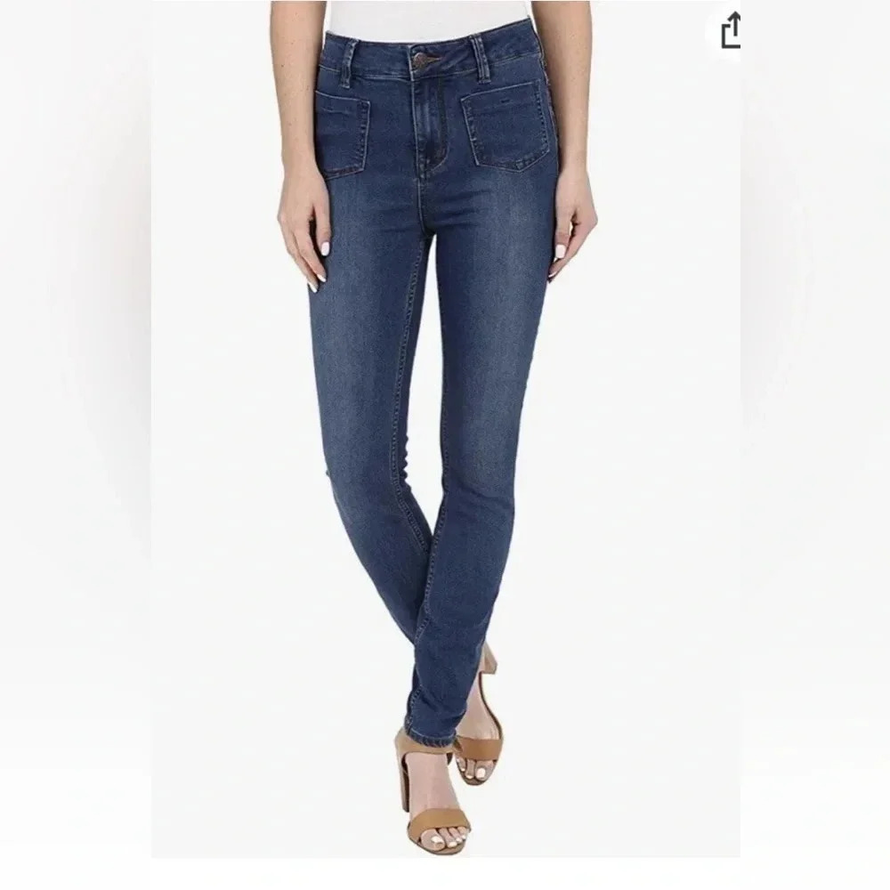 Free People Skinny Jeans Dark Wash Indigo Patch Pocket‎ High Rise W28